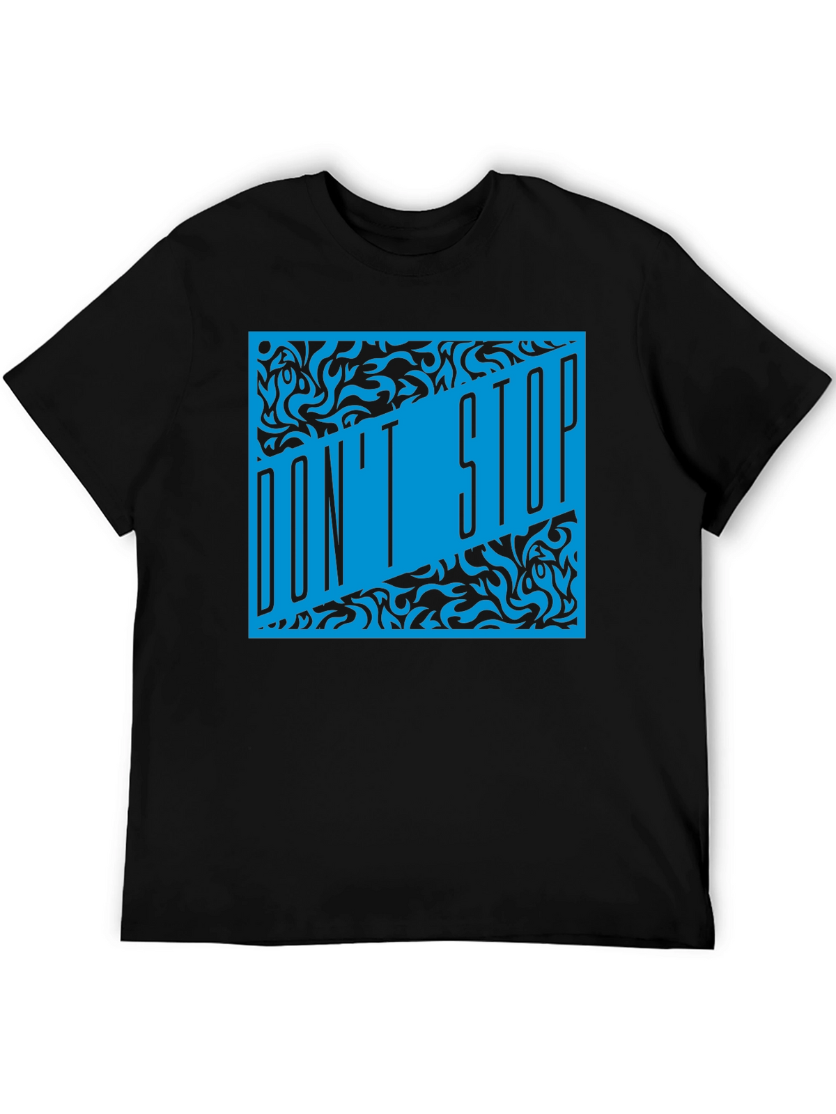 Dont Stop Black T-Shirt with Blue Graphic Design