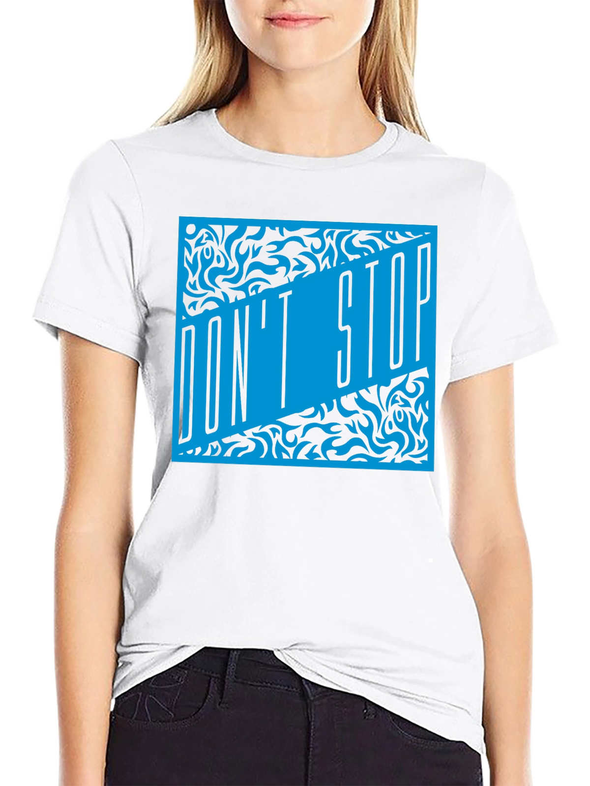 Dont Stop Black T-Shirt with Blue Graphic Design