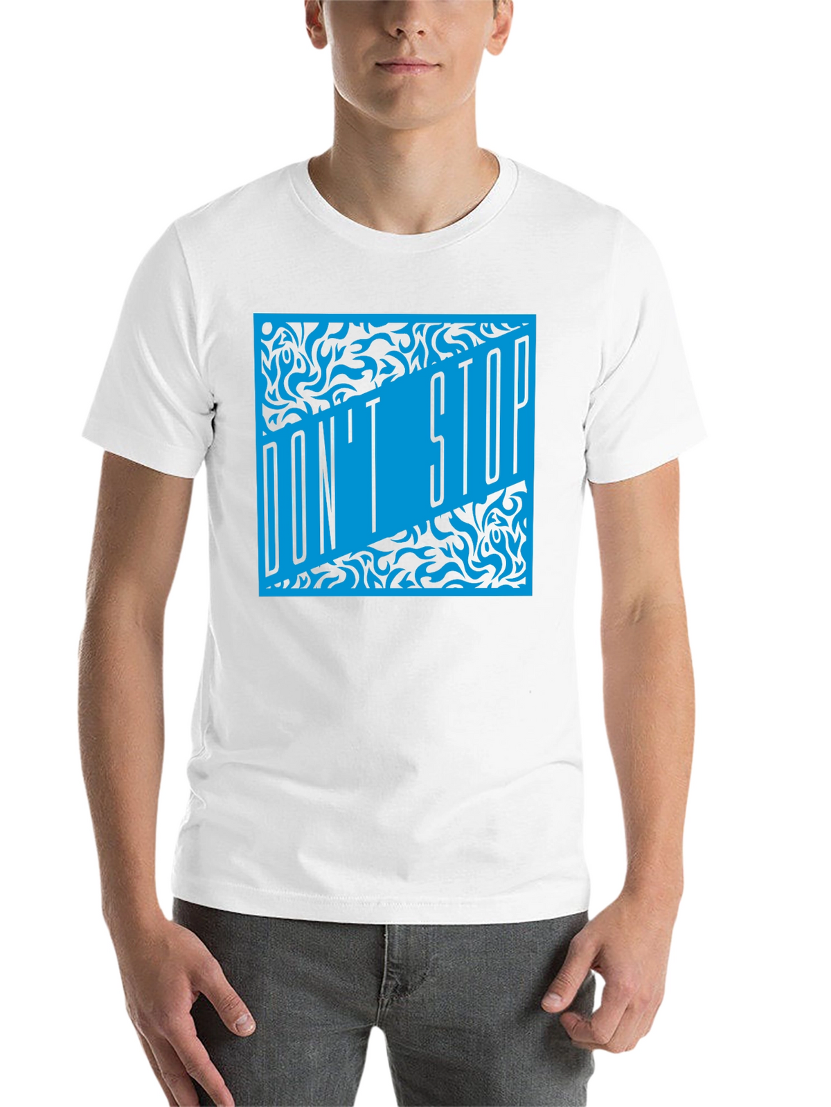 Dont Stop Black T-Shirt with Blue Graphic Design