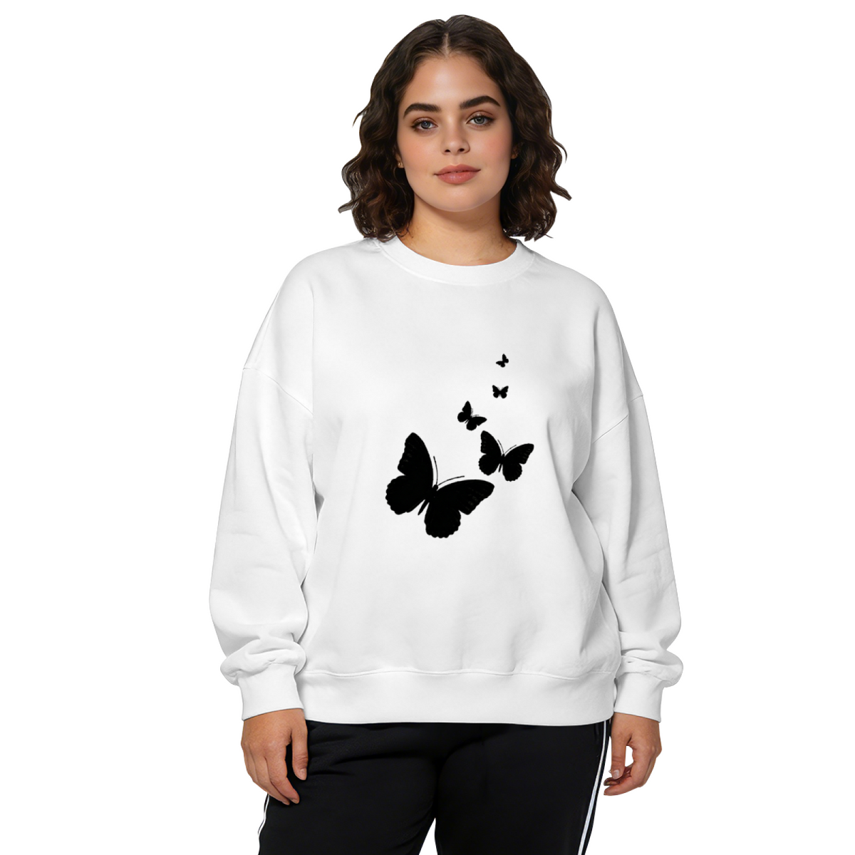 Romantic Pink Rose & Butterfly Art Crewneck Sweatshirt | Dreamy Floral Pullover