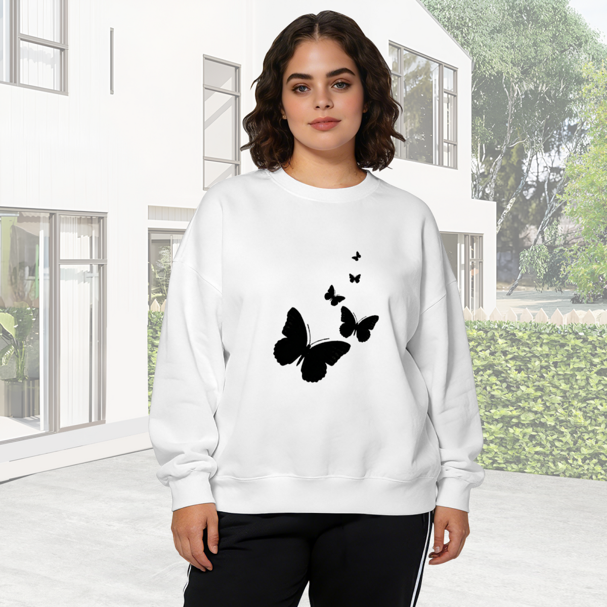 Romantic Pink Rose & Butterfly Art Crewneck Sweatshirt | Dreamy Floral Pullover