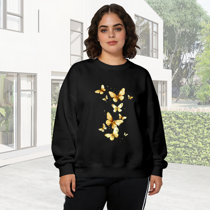 Shimmering Golden Flying Butterflies Crewneck Sweatshirt