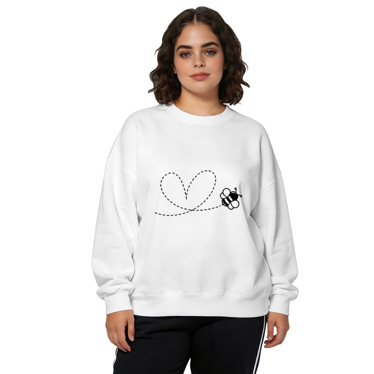 Cute Bee Flying Heart Doodle Crewneck Sweatshirt