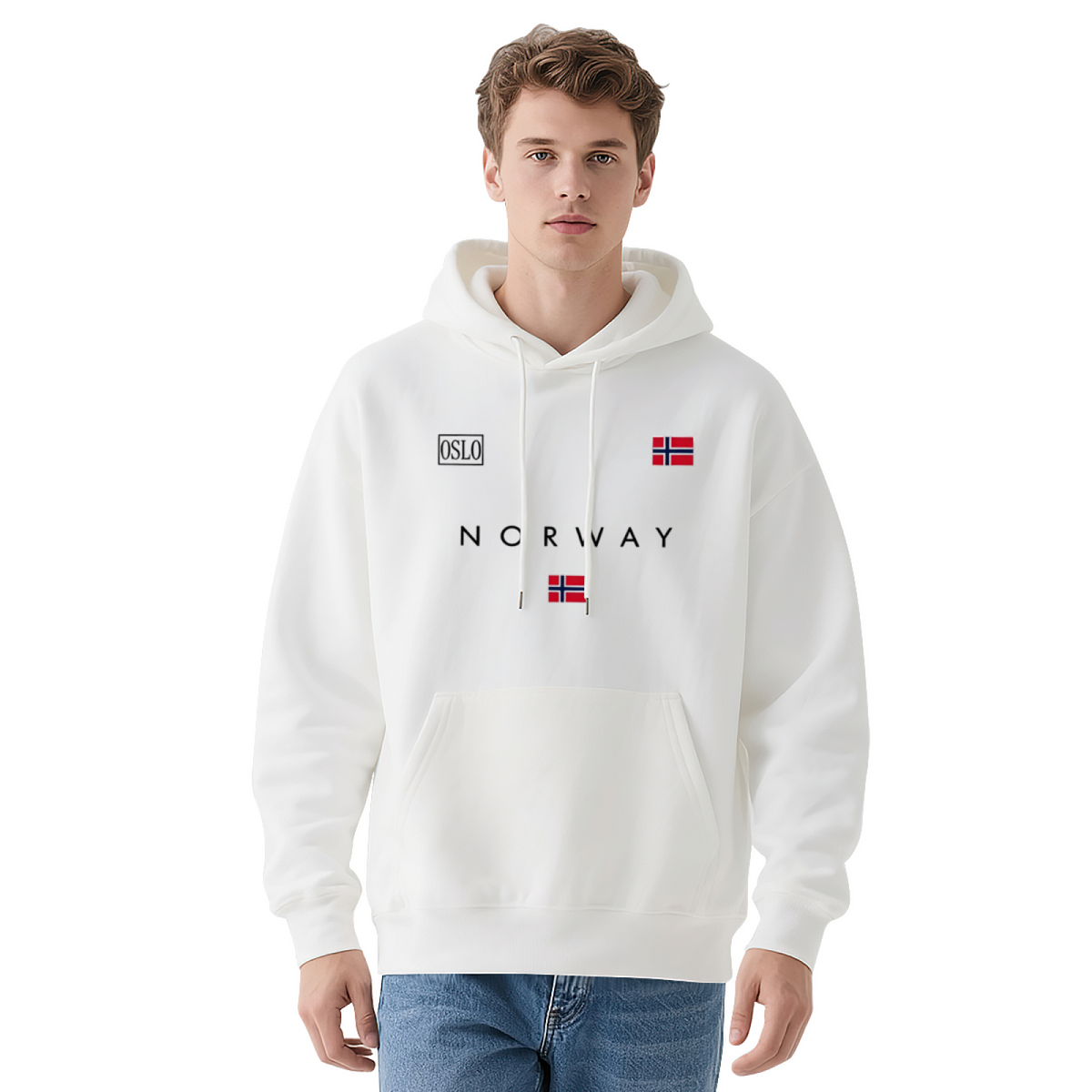 Oslo Norway Flag Minimal Print White Hoodie