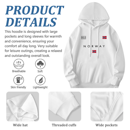 Oslo Norway Flag Minimal Print White Hoodie
