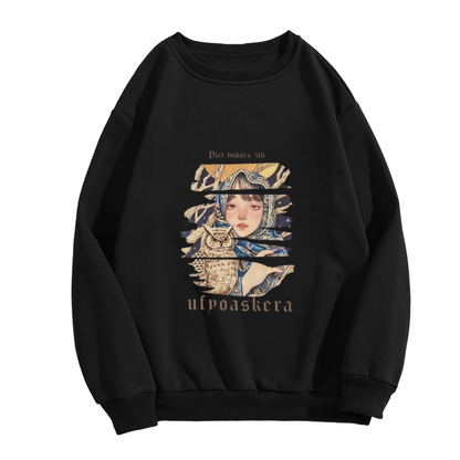 Mystic Girl And Owl Vintage Art Print Crewneck Sweatshirt