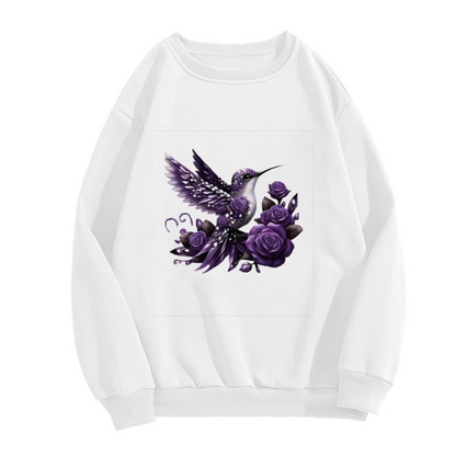 Dreamy Purple Hummingbird With Gothic Purple Roses Crewneck Sweatshirt