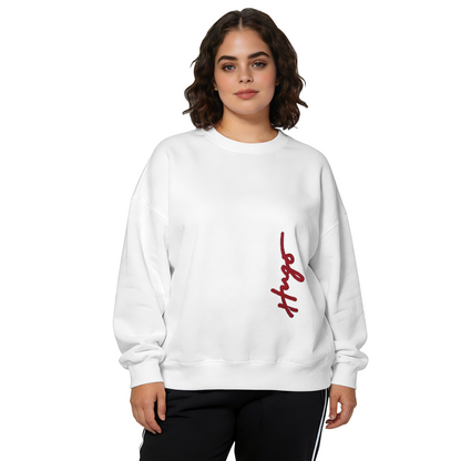 Stylish Red Hugo Signature Script Crewneck Sweatshirt