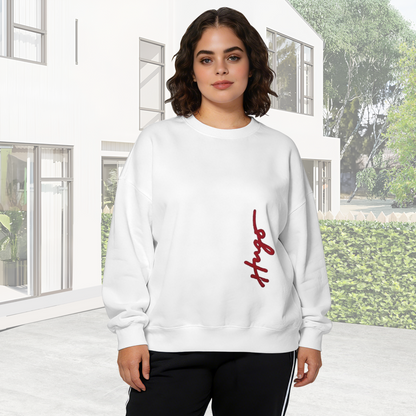 Stylish Red Hugo Signature Script Crewneck Sweatshirt