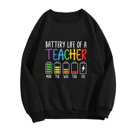Funny Teacher Battery Life Weekly Mood Crewneck Sweatshirt