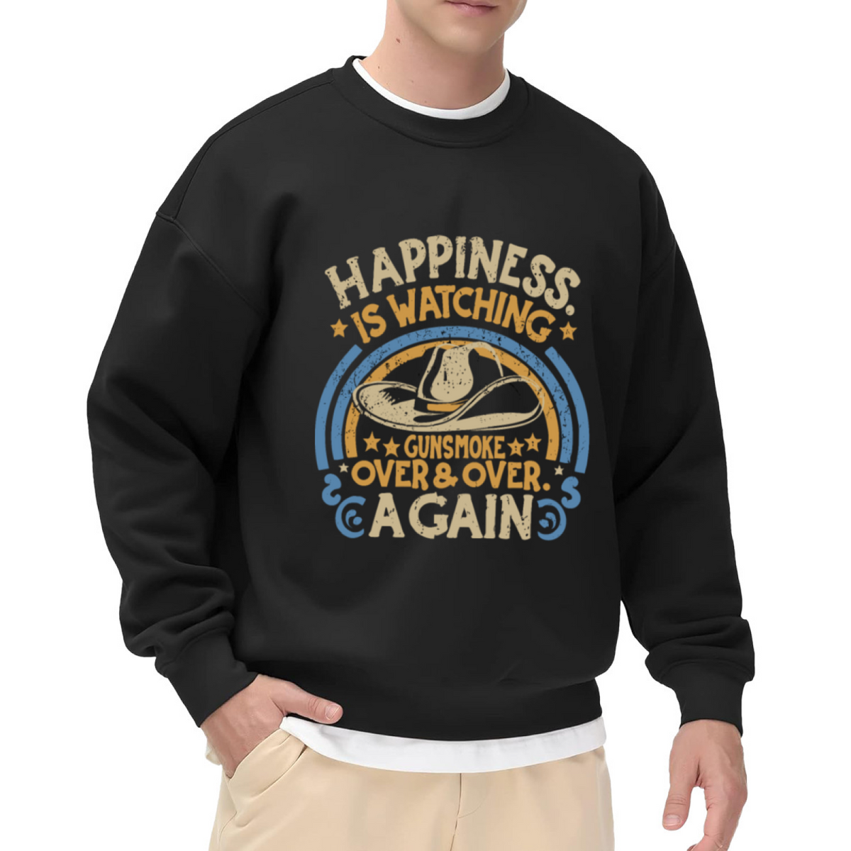 Happiness Is Watching Gunsmoke Western Vintage TV Show Crew Neck Sweatshirt