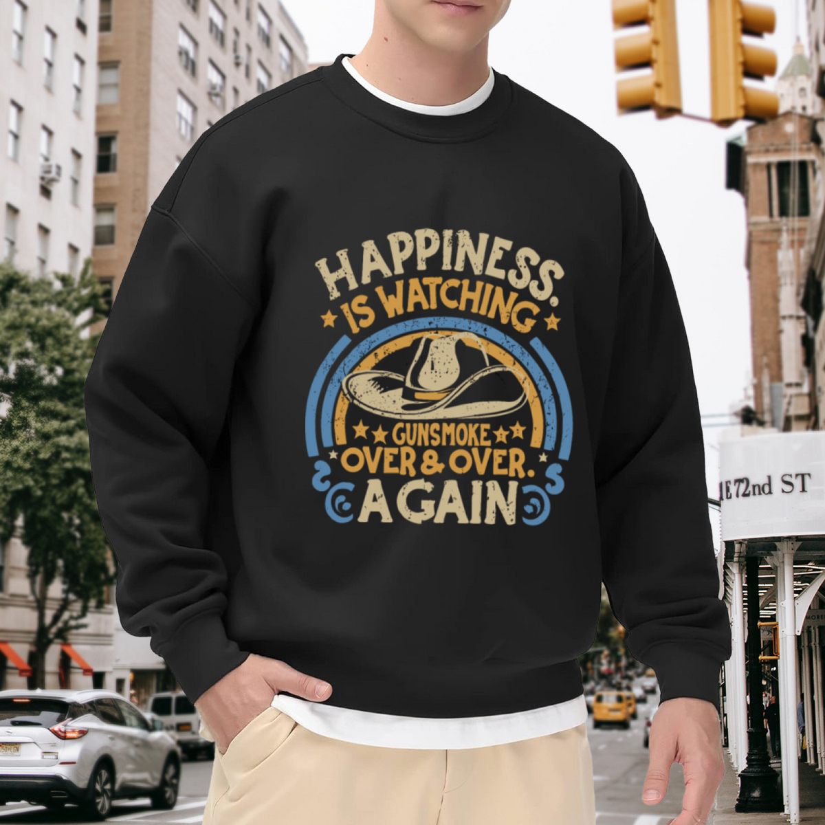 Happiness Is Watching Gunsmoke Western Vintage TV Show Crew Neck Sweatshirt