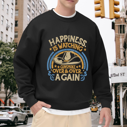 Happiness Is Watching Gunsmoke Western Vintage TV Show Crew Neck Sweatshirt