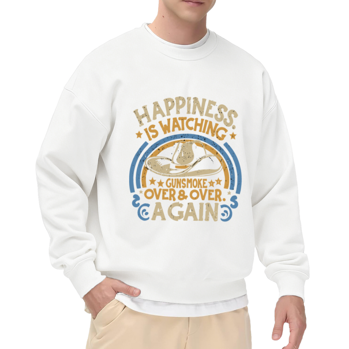 Happiness Is Watching Gunsmoke Western Vintage TV Show Crew Neck Sweatshirt