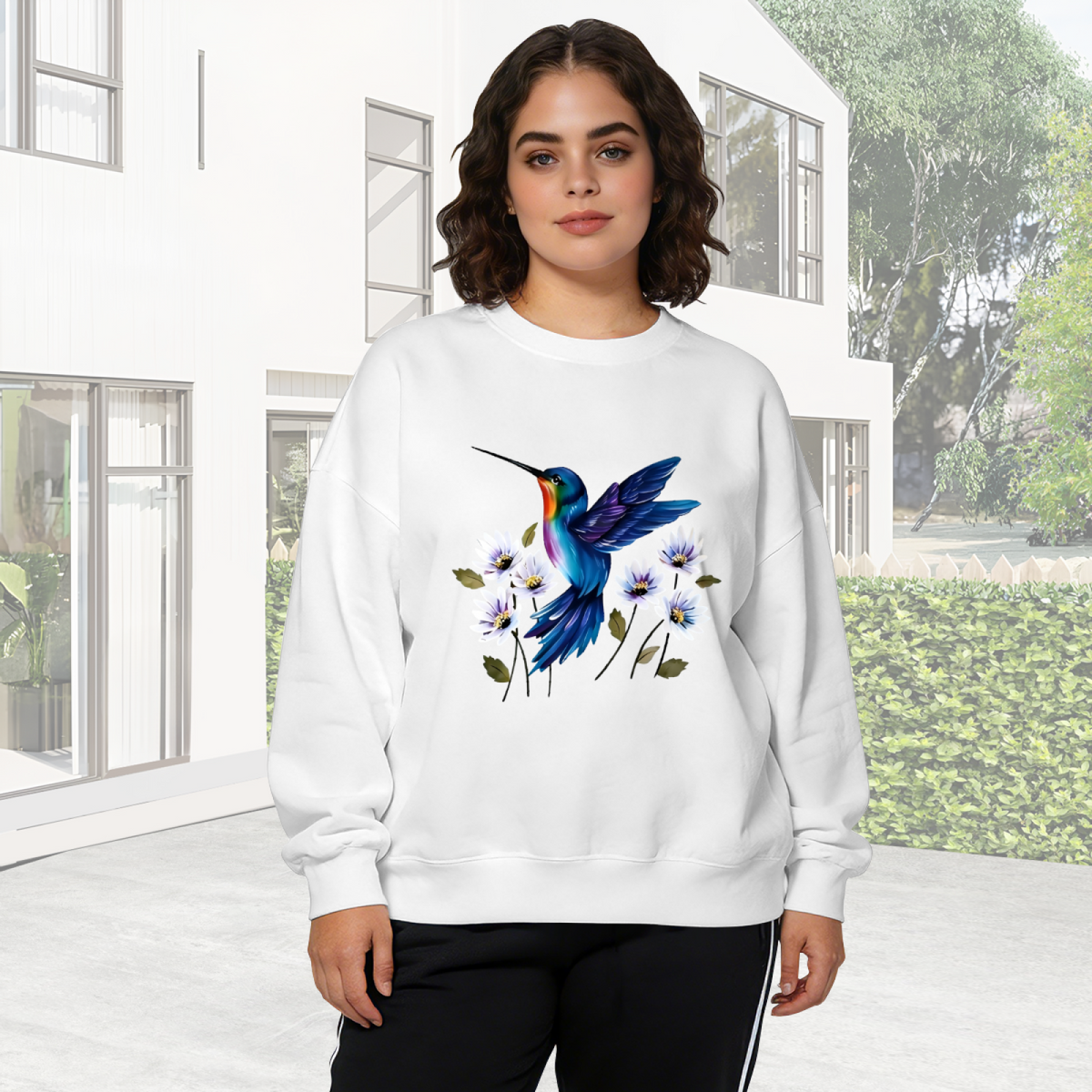 Warm?Tone Butterfly & Peony Floral Art Crewneck Sweatshirt