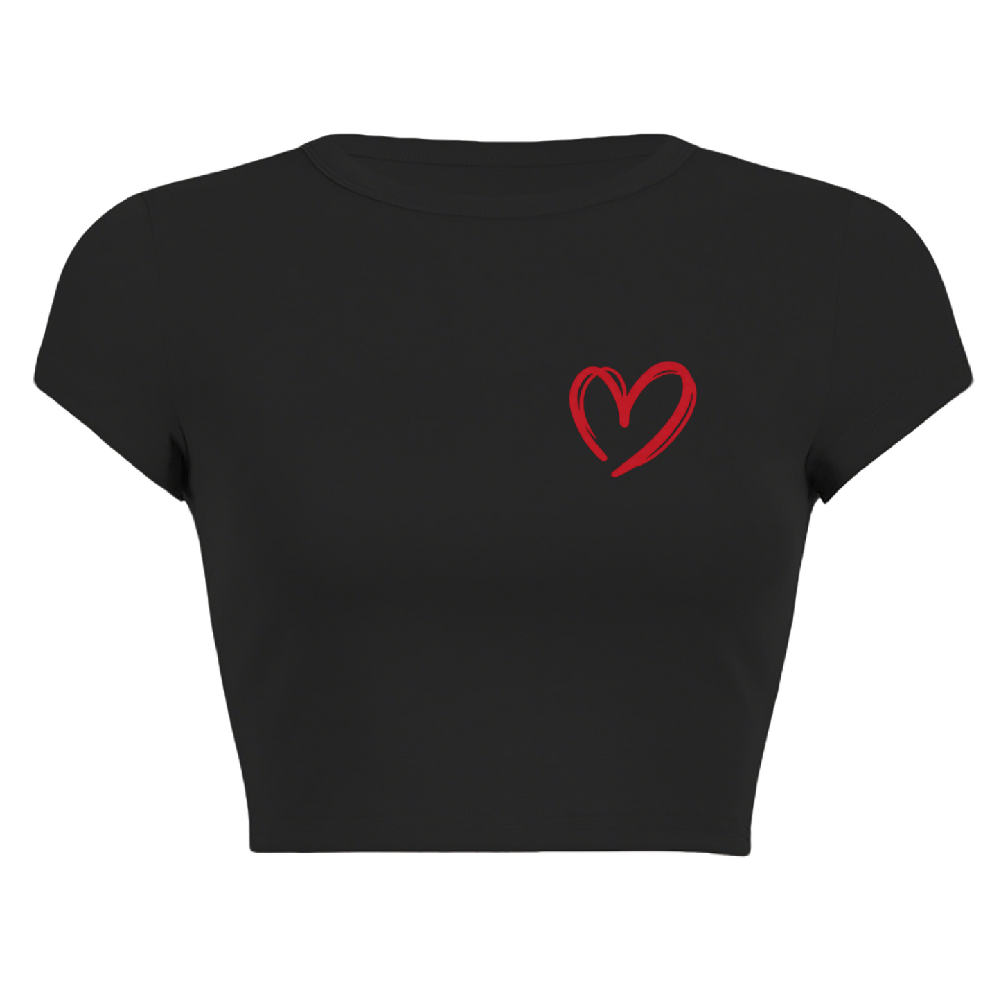 Tiny Hand-Drawn Red Heart Black Crop Top ¨C Cute Coquette Daily Top