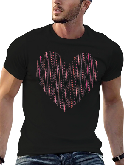Heart Stitch Print Black T-Shirt