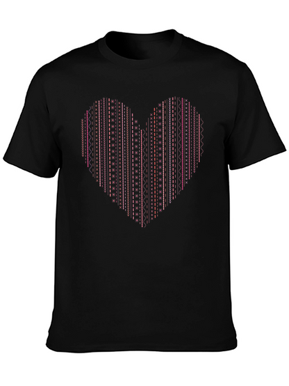 Heart Stitch Print Black T-Shirt