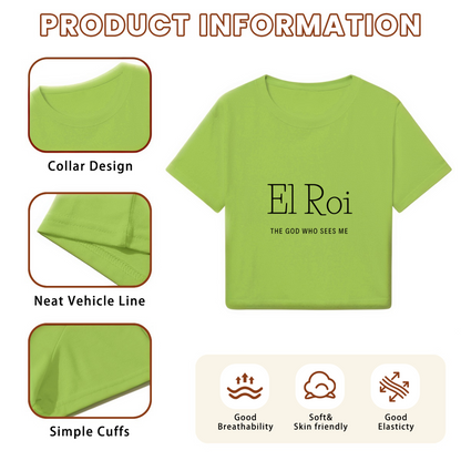 El Roi Faith Quote Lime Green Crop Tee ¨C Minimal Religious Text Graphic Top