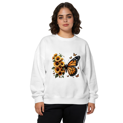 Monarch Butterfly With Bright Sunflowers Boho Crewneck Sweatshirt
