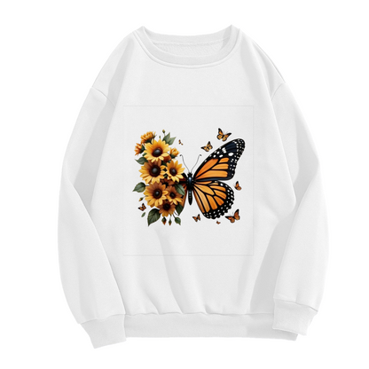 Monarch Butterfly With Bright Sunflowers Boho Crewneck Sweatshirt