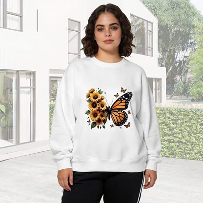 Monarch Butterfly With Bright Sunflowers Boho Crewneck Sweatshirt