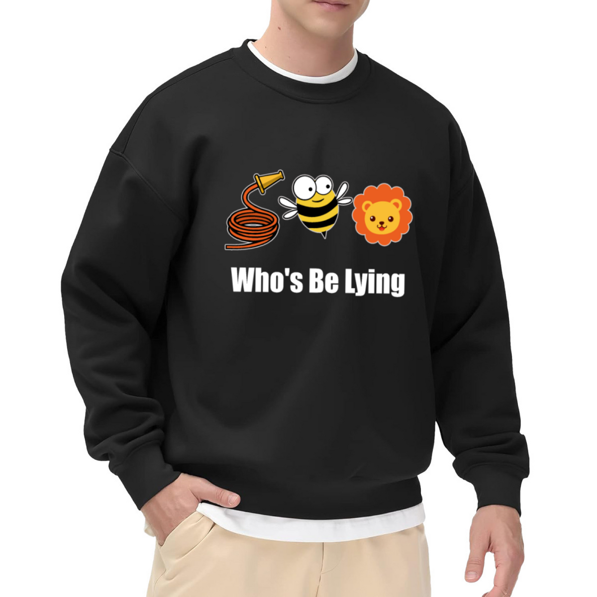 Funny Who's Be Lying Hose Bee Lion Pun Meme Crewneck Sweatshirt