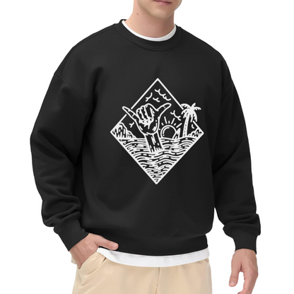 Surf Shaka Hand Beach Vintage Line Art Sweatshirt