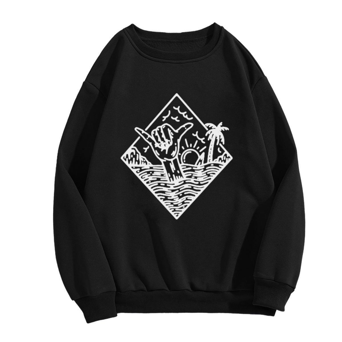 Surf Shaka Hand Beach Vintage Line Art Sweatshirt