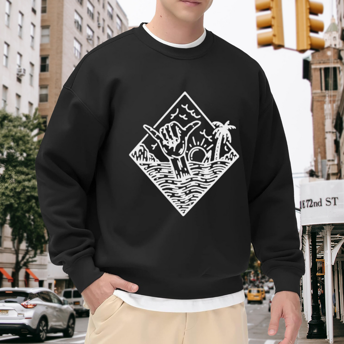 Surf Shaka Hand Beach Vintage Line Art Sweatshirt
