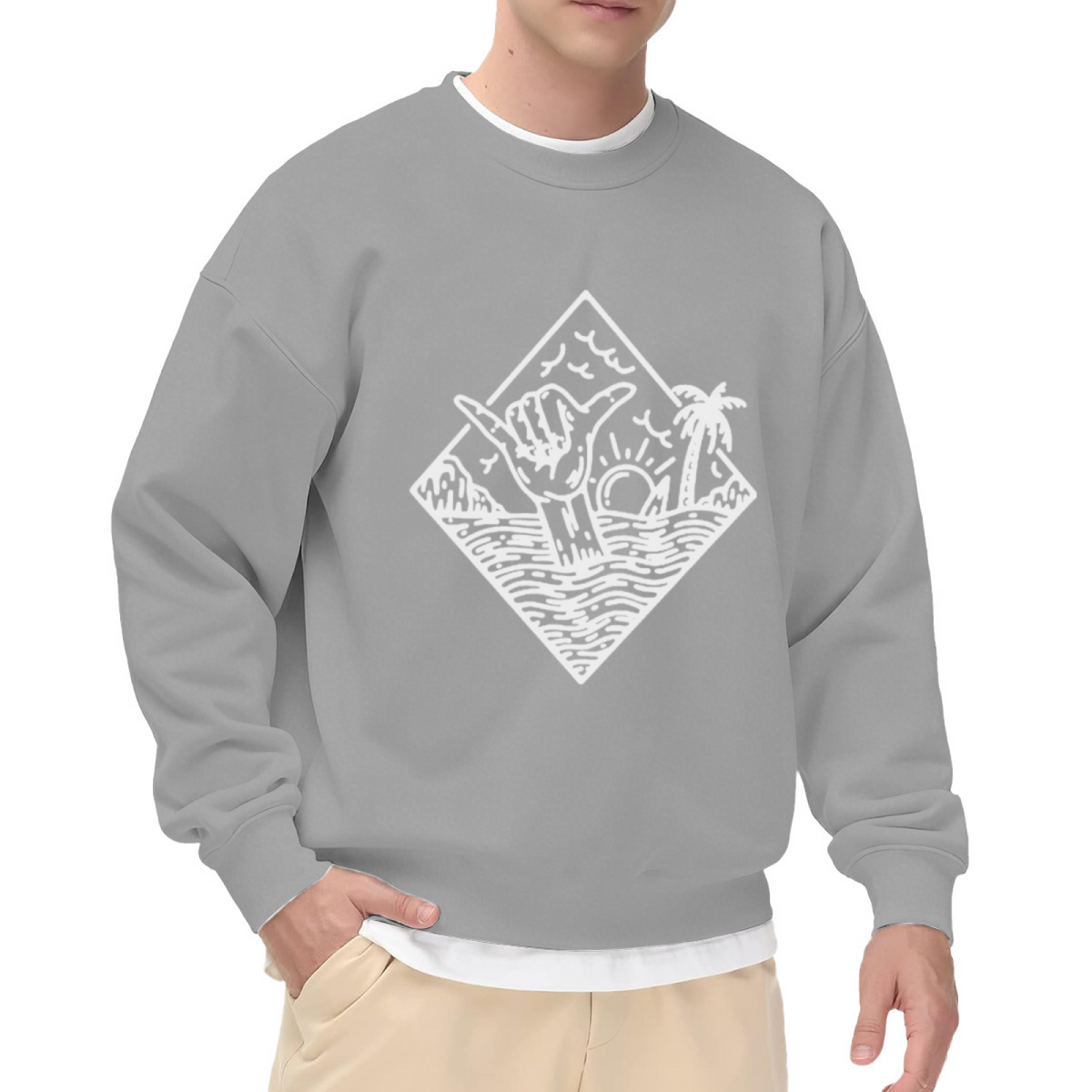 Surf Shaka Hand Beach Vintage Line Art Sweatshirt