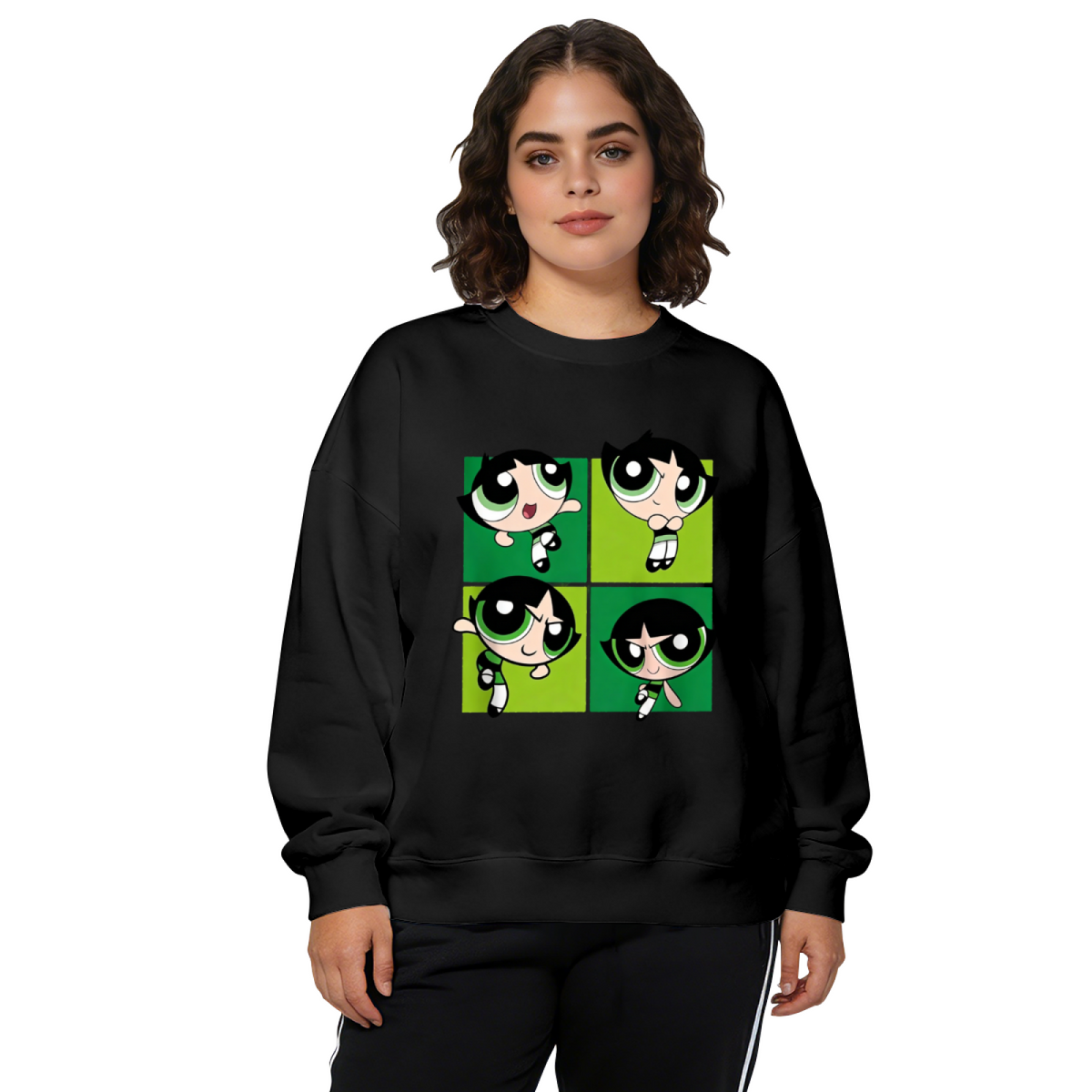 Cute Buttercup Four?Grid Cartoon Print Crewneck Sweatshirt