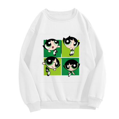 Cute Buttercup Four?Grid Cartoon Print Crewneck Sweatshirt