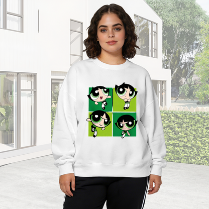 Cute Buttercup Four?Grid Cartoon Print Crewneck Sweatshirt
