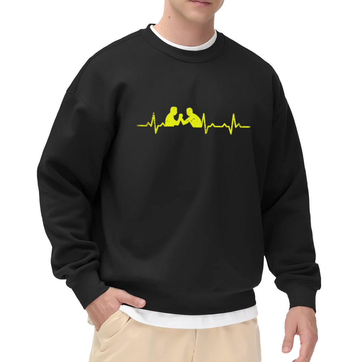 Arm Wrestling Heartbeat Line Fitness Enthusiast Crewneck Sweatshirt