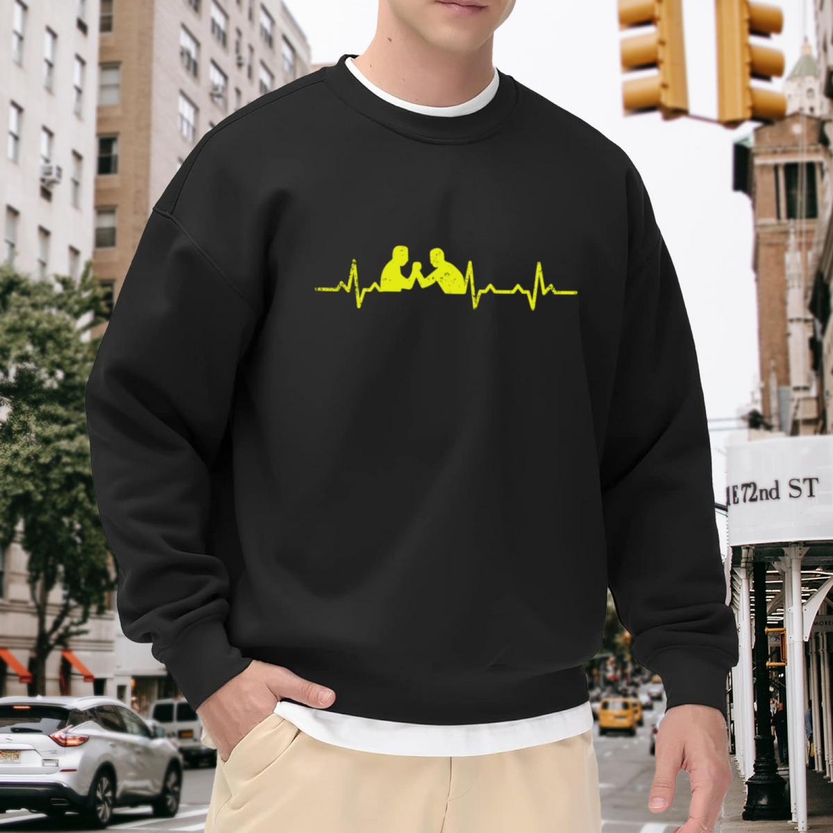 Arm Wrestling Heartbeat Line Fitness Enthusiast Crewneck Sweatshirt