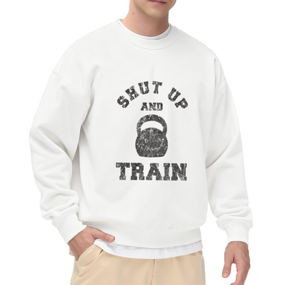Distressed Shut Up And Train Kettlebell Gym Workout Crewneck Sweatshirt