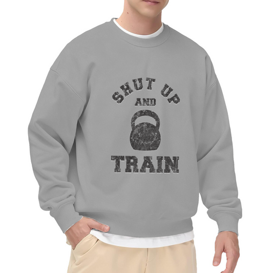 Distressed Shut Up And Train Kettlebell Gym Workout Crewneck Sweatshirt