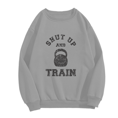 Distressed Shut Up And Train Kettlebell Gym Workout Crewneck Sweatshirt