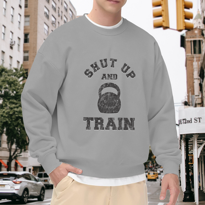 Distressed Shut Up And Train Kettlebell Gym Workout Crewneck Sweatshirt