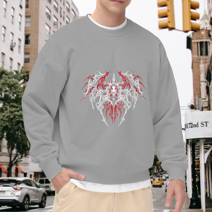 Light Gray Gothic Red Thorn Skull Crew Sweatshirt