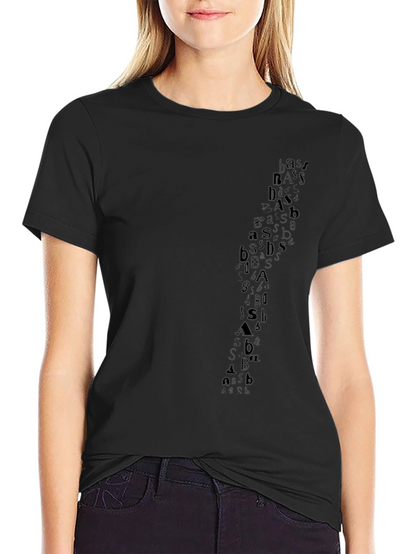 Abstract Letter Print Black Casual Tee