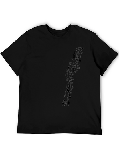 Abstract Letter Print Black Casual Tee