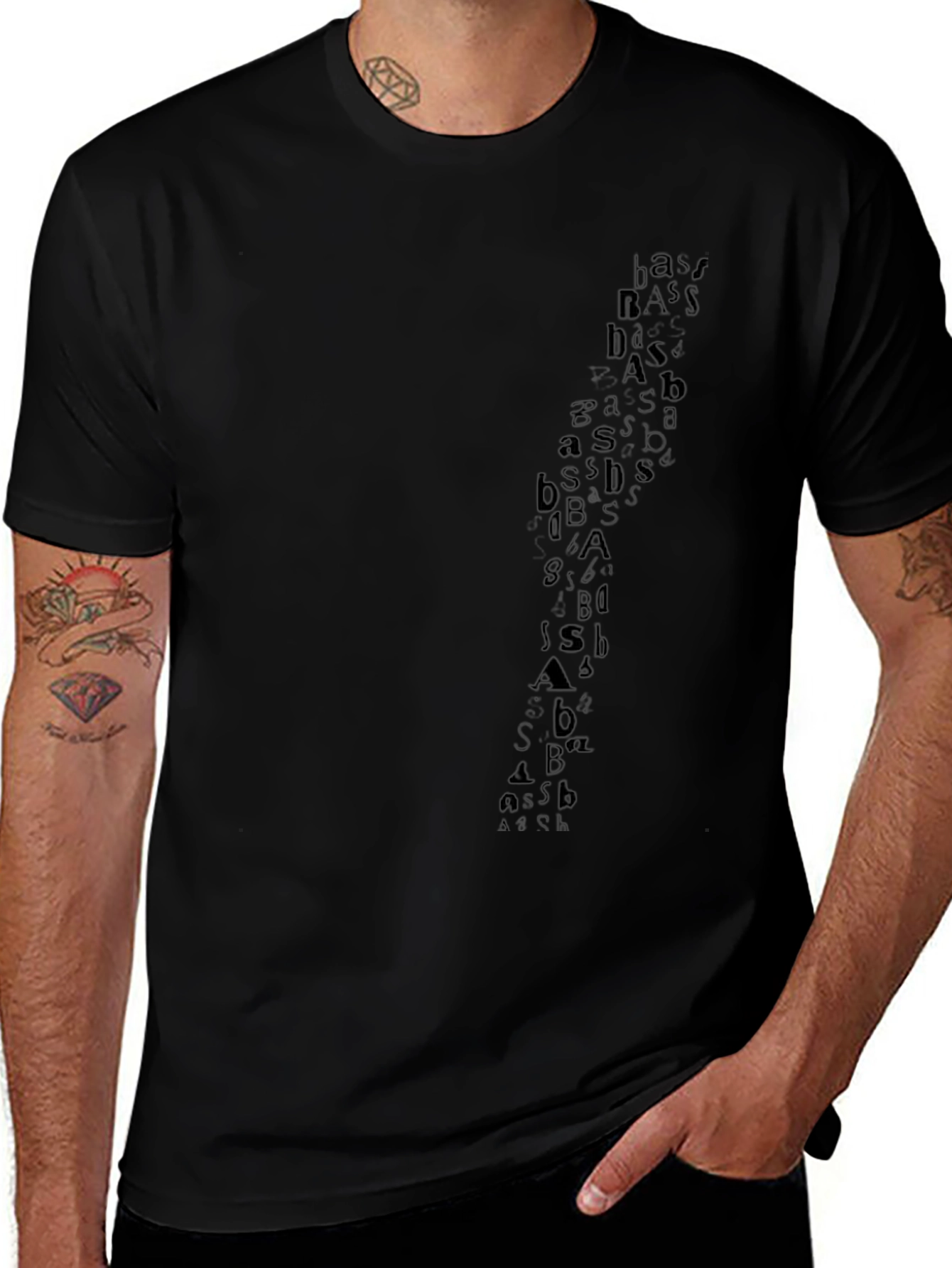 Abstract Letter Print Black Casual Tee