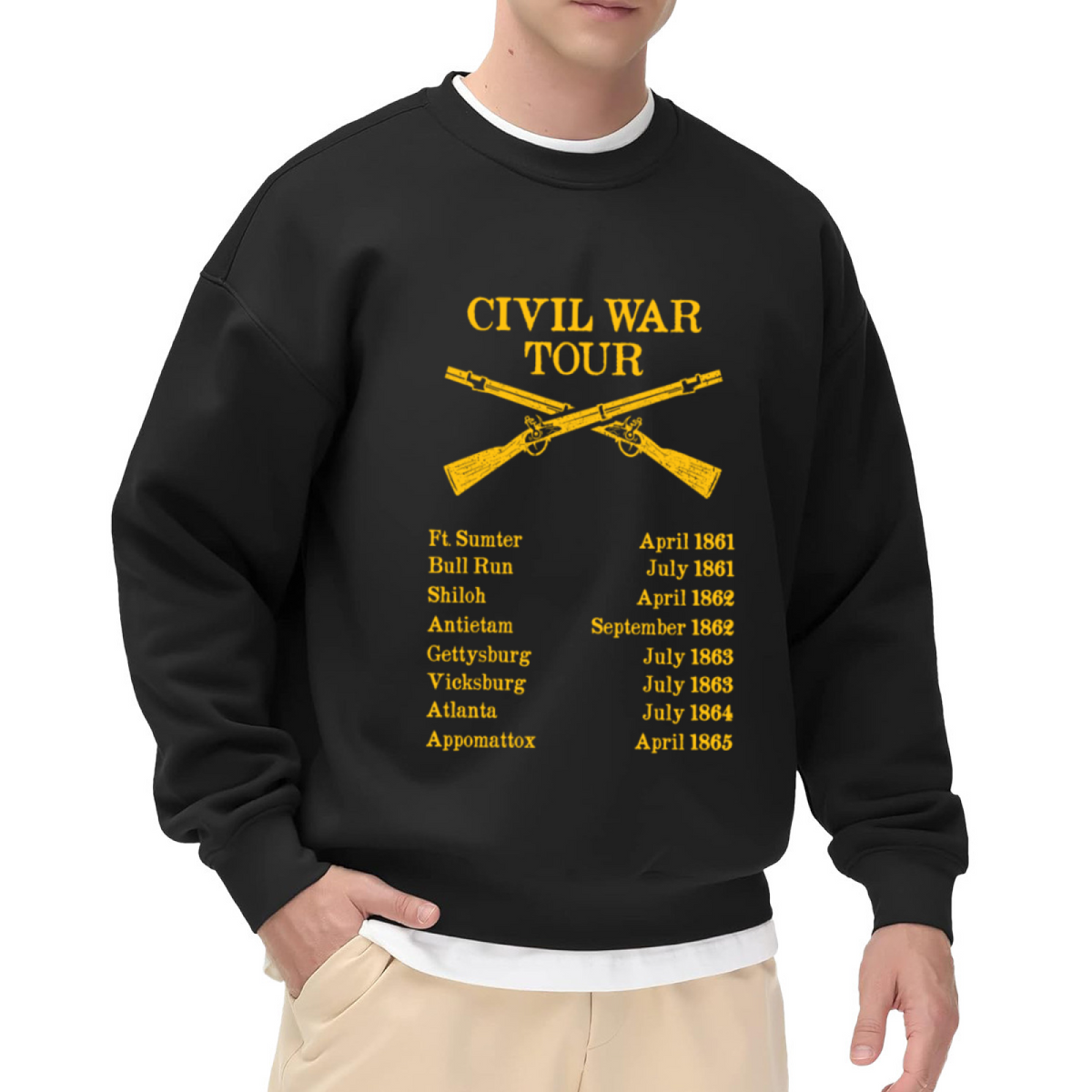 Civil War Tour Retro Historical Battle List Crewneck Sweatshirt, History Buff Graphic Sweatshirt
