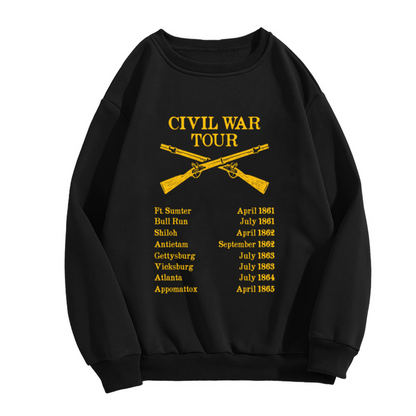 Civil War Tour Retro Historical Battle List Crewneck Sweatshirt, History Buff Graphic Sweatshirt