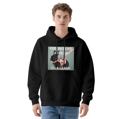 Punk Black Bunny With Leash White Hoodie, Trendy Meme Graphic Comfort Hoodie