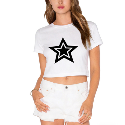 Double Layer Star Aesthetic Grey Crop Top