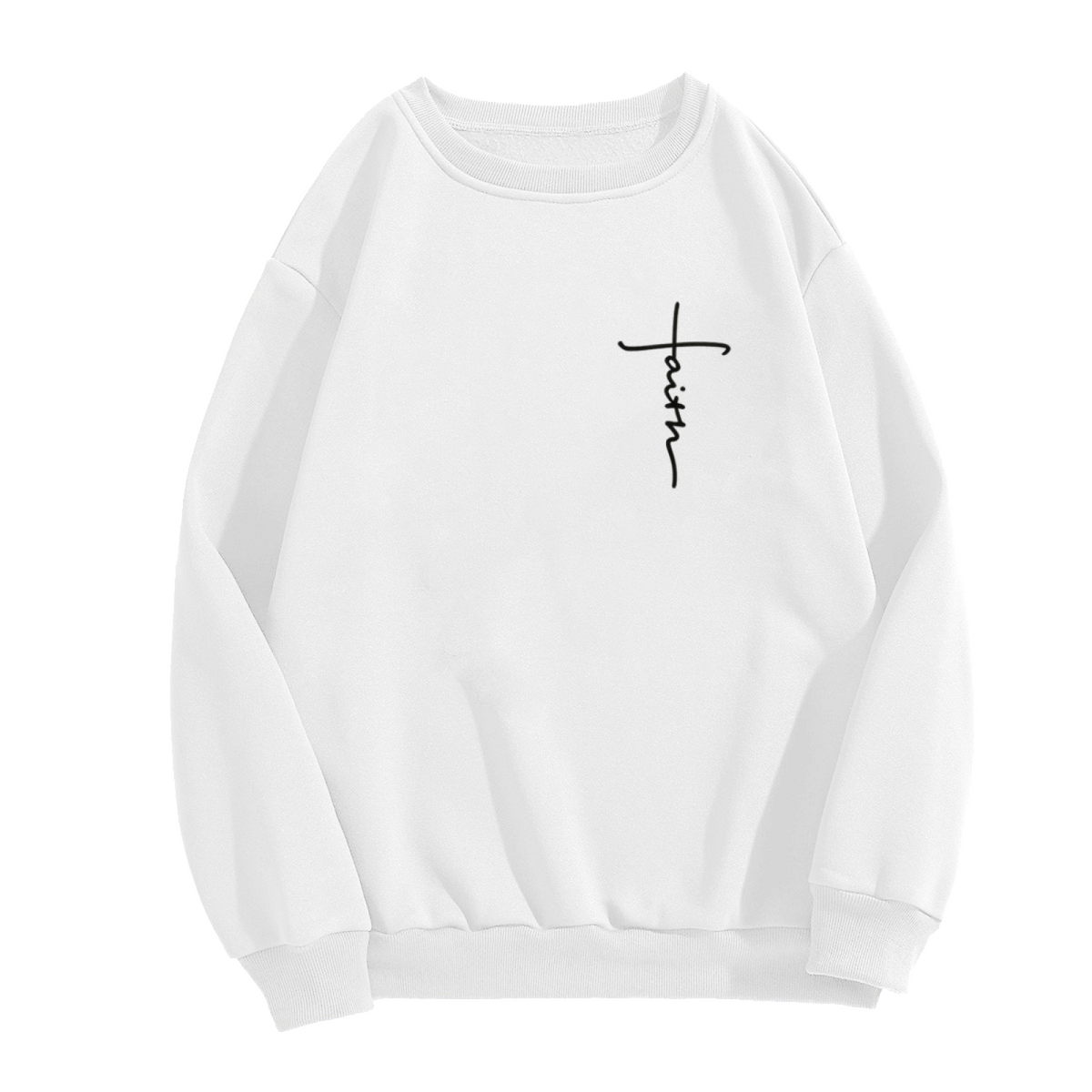 Faith Cross Minimal Handwriting White Crewneck