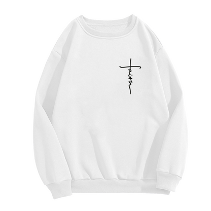 Faith Cross Minimal Handwriting White Crewneck